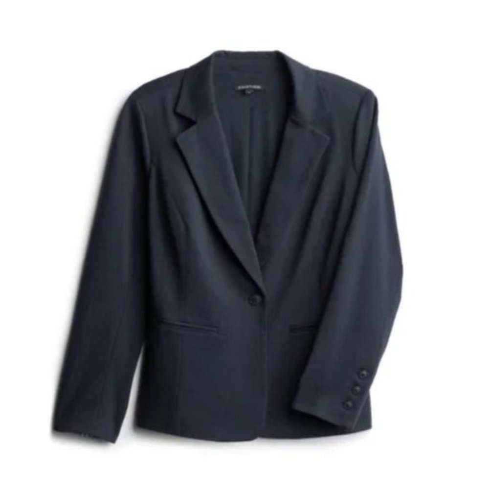 41 Hawthorn Amaya Contrast Collar‎ Ponte Blazer Navy Blue Plus Size XXL